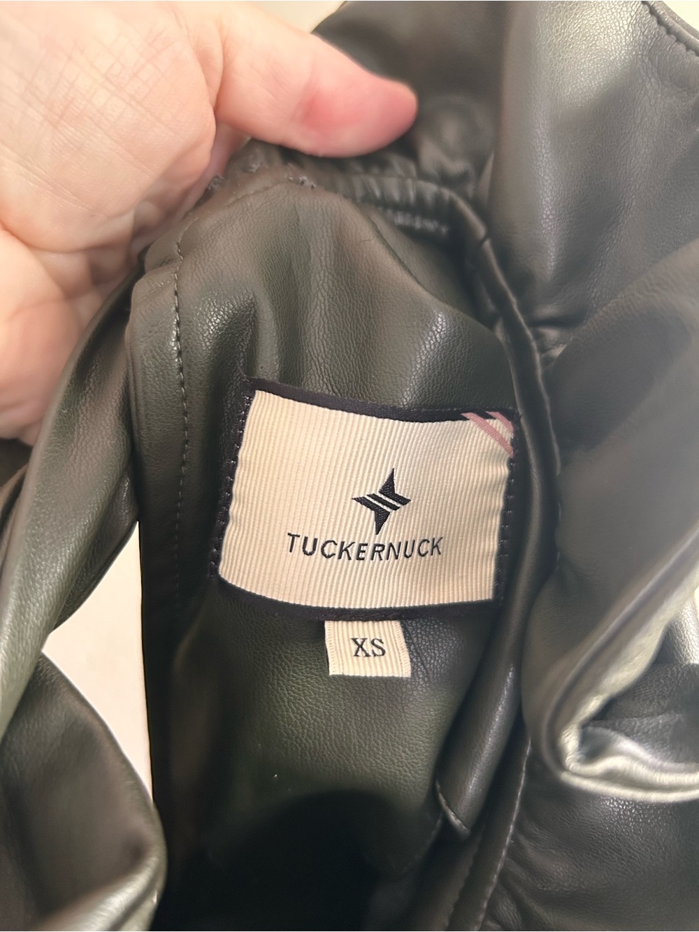 Tuckernuck Forest Green Faux Leather Tie-Neck Jacket